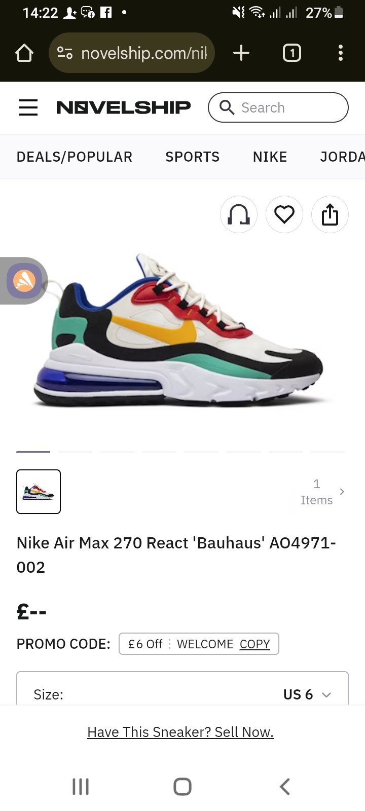 Nike Air React 270 unisex uk size 7/us size 8 image 5