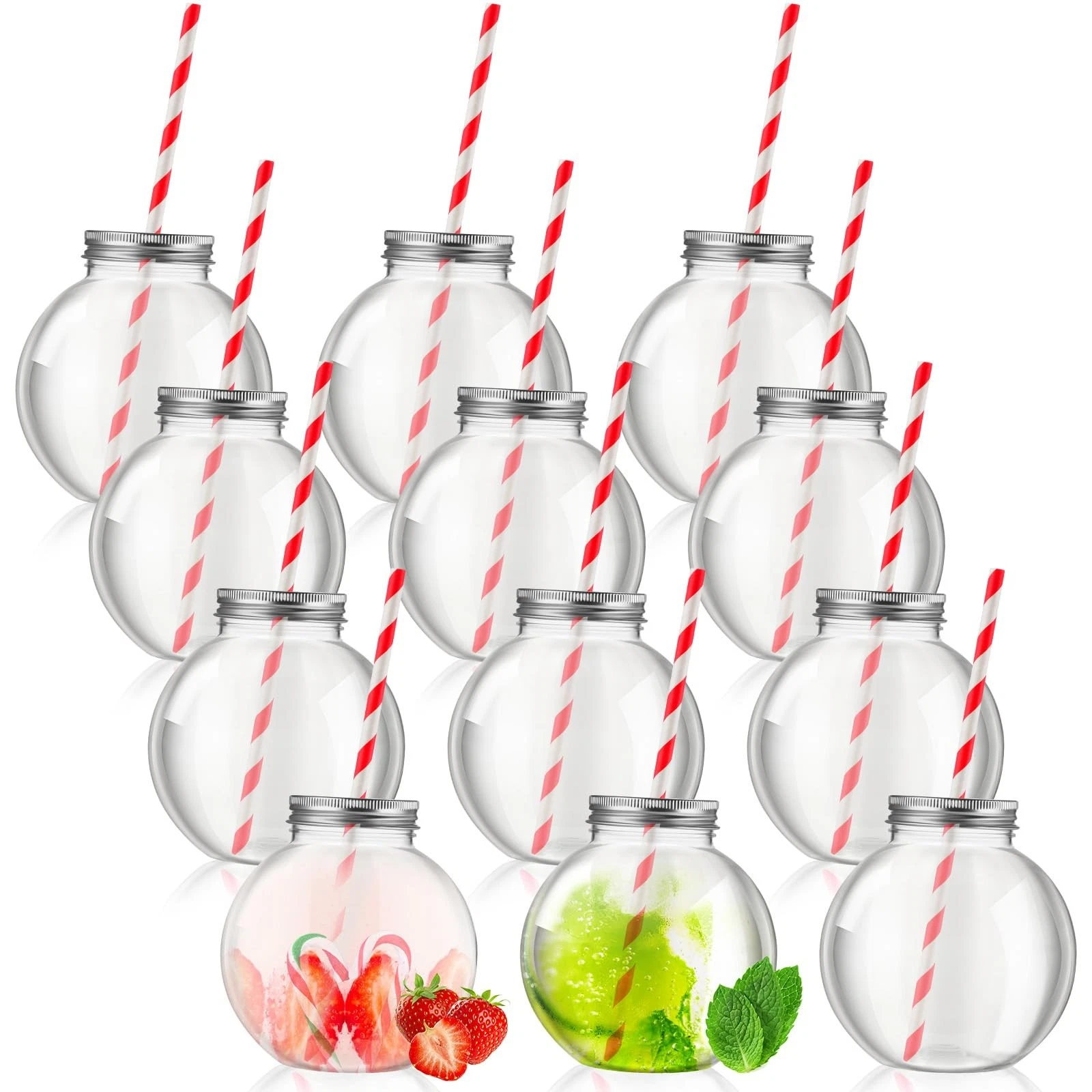 12 Packs 16 oz Plastic Fish Bowl Ornament Cups with Straw for Drinks Plastic ...
