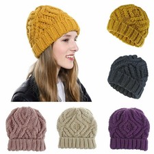 Wool Chunky Wool Knit Beanie Hat Men Ladies Warm Soft Winter Space Dye Ribbed