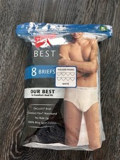 Hanes Best Men's Tagless Briefs 8 Pack XL 40  -42  White 100 Cotton Flex NEW