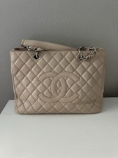 CHANEL Beige Caviar Leather Silver hw GST Grand Shopping Tote No Card