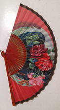 Vintage Chinese Folding Fan Rose Flower Pattern