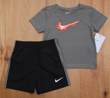 Nike Baby Boy T-Shirt Shorts Set Olive Gray, Black, Orange White