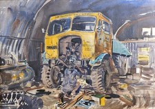 Ralph Hartley Watercolour c1970s A Workshop at the N P Timber Mills Kettering