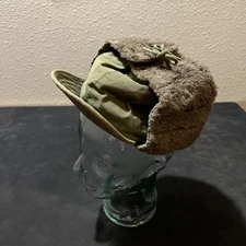 VINTAGE US Army Hat Cap Fitted Mens Medium Fur Lined Winter Trapper 1950s 50s