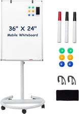 TSJ OFFICE Mobile Whiteboard Standing - 36 X 24 Inches Magnetic Dry Erase Easel,