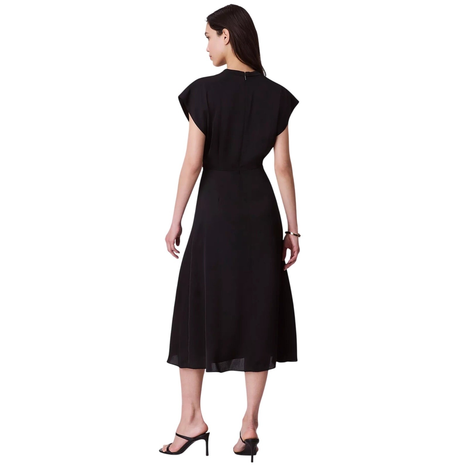 Calvin Klein Women's Satin V-Neck Midi Dress in Black thumbnail 2