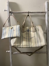 Rare Prada Canapa Coated Canvas Hand Tote Bag With Clutch Pouch, Fair Condition