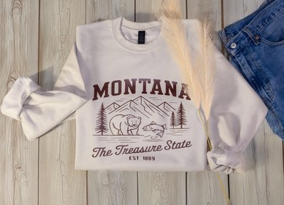 Montana The Treasure State White Graphic Pullover Sweatshirt Women