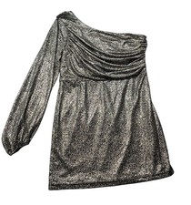 Lulus Dress Women Size XL Black & Gold Runched Mini Bodycon One-Shoulder