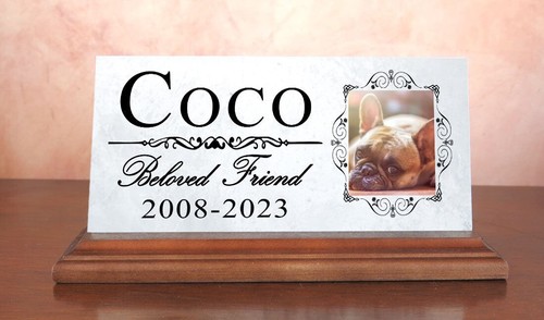 Pet Memorial With Picture for Shelf or Mantel - Solid Marble - 4" x 8" - Picture 3 of 5