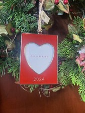 NEW Pottery Barn Christmas Tree Enamel Ornament Heart Red Photo Frame 2024 NWT