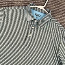 Straight Down Polo Shirt Mens Large Blue Striped Short Sleeve Golf Casual