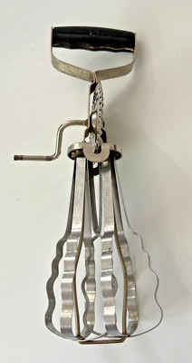 Vtg Stainless Steel Mixer Manual Egg Beater Black Handle Hand Crank