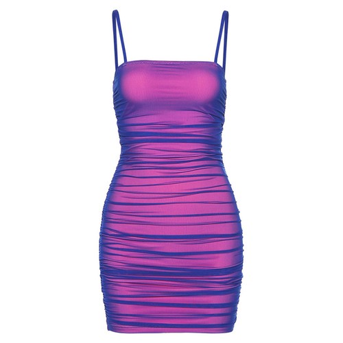 Women Spaghetti Strap Bodycon Mini Dress Sexy Ruched Slip Dress Beach Club Party - Picture 2 of 6