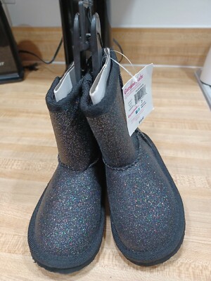 Little Girls Sparkly Black Boots, Size 7