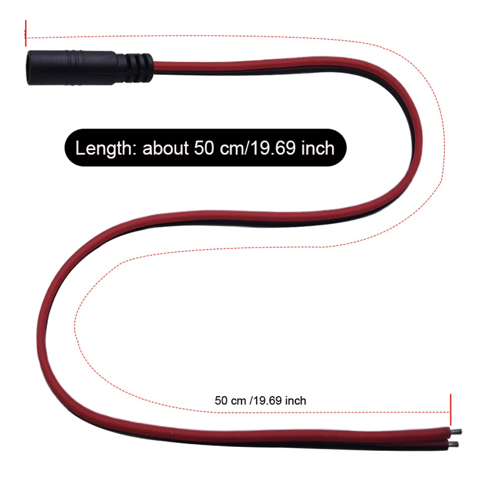 18AWG 50cm DC Power Pigtail Jack Plug Cable Wire 2.1mm x 5.5mm 5A Male & Female - Image 3 of 4