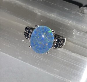 Opal and Sapphire Sterling Silver Ring Size 5.75