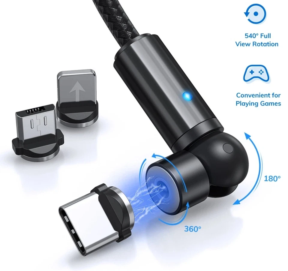 3 in 1 540° Magnetic Fast Charging USB Cable 2.4A Phone Type-C Micro USB IOS - Image 4 of 4