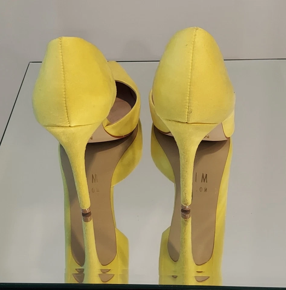 Mix No. Bomba de gamuza 6 stiletto - amarillo - excelente estado - puntera puntiaguda - antideslizante Foto 3 de 4