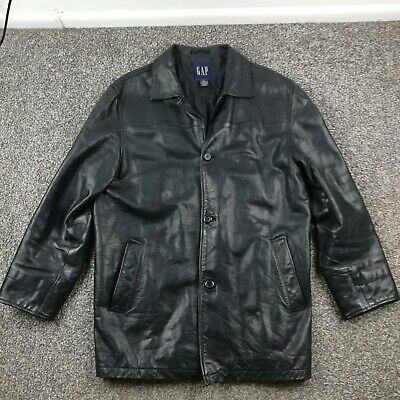 Vintage Gap Car Coat Leather Jacket Quilted Black Mens Large Vintage Gap Car Coat Leather Jacket Quilted Black Mens Large