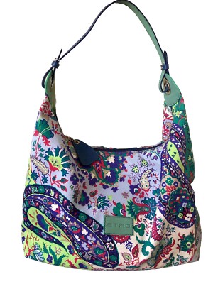 Etro Shoulder Bag Paisley Canvas Leather Blue/pink/purple Made In Italy G2-36