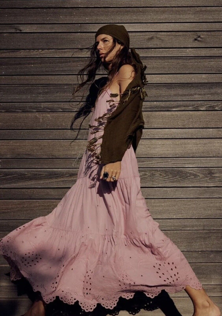 pink embroidered dress zara Zara ZARA Pink Eyelet Embroidered Midi Dress NWT