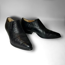 Black Leather Western Ankle Bootie 90s Vintage Nine West Pointed Toe Snakeskin 6
