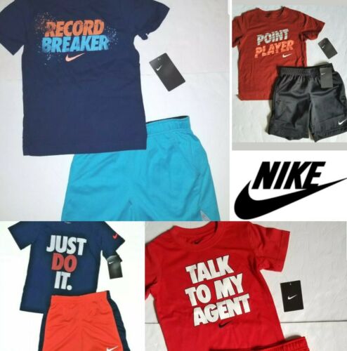 NIKE Boys 2pc Athletic Outfit Shorts set t-shirt shorts Black Red Blue 4 5 6 7 - 第 1/18 張圖片