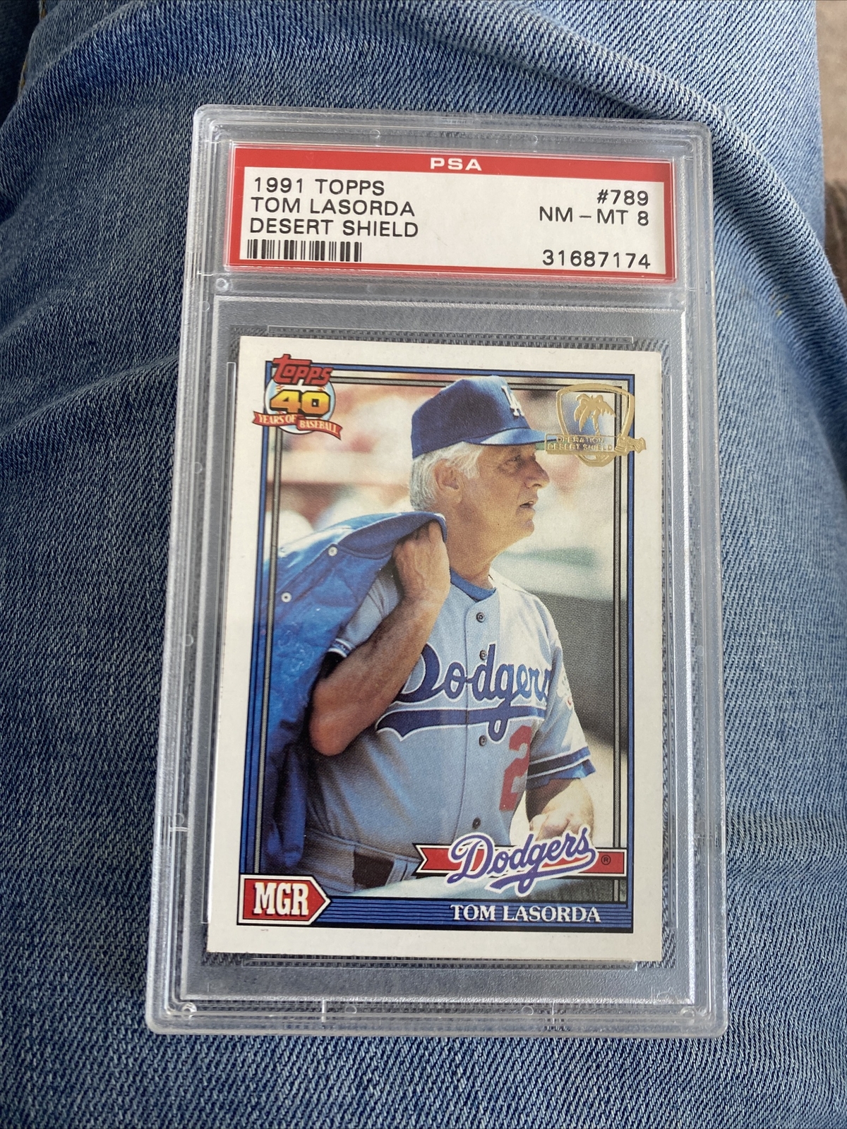 1991 TOPPS DESERT SHIELD #789 TOM LASORDA PSA 8 DODGERS HOF *AUTHENTIC*