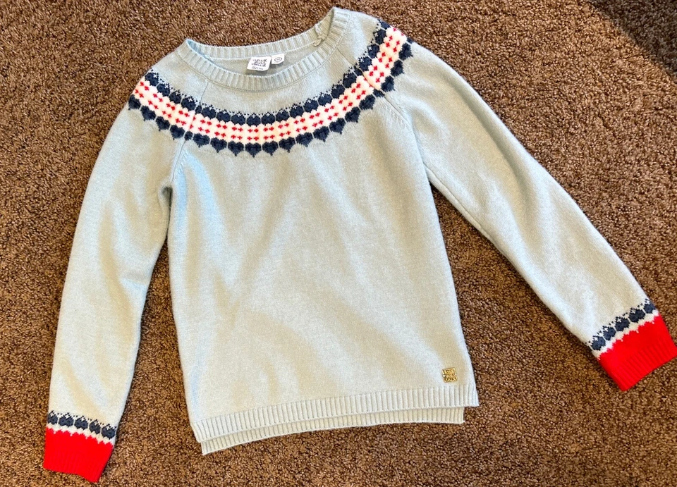 Suéter para niñas Deux Par Deux talla 10 azul con patrón Fair Isle vacaciones suave Foto 3 de 4