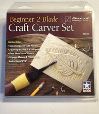 Flexcut Beginner 2-Blade Craft Carver Set W/ Bass Wood & Leaf Blanks Manuel USA