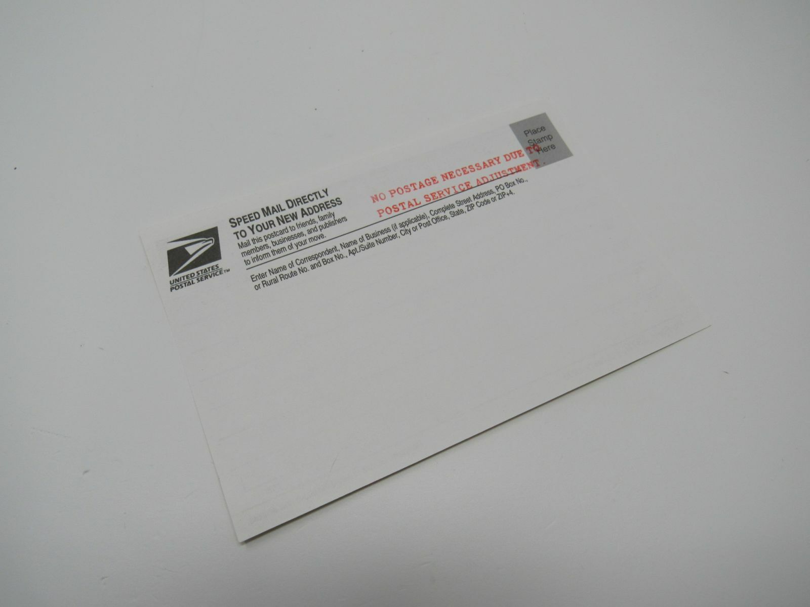 USPS Vintage Speed Mail Change of Address VF (Very Fine) Postal Card