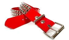 Red Patent Three Row Pyramid Stud Belt Genuine Punk Goth  Metal Funk Plus