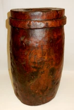 ANTIQUE PRIMITIVE HAND-HEWN HAND CARVED WOODEN BUTTER CHURN BARREL BOTTOM