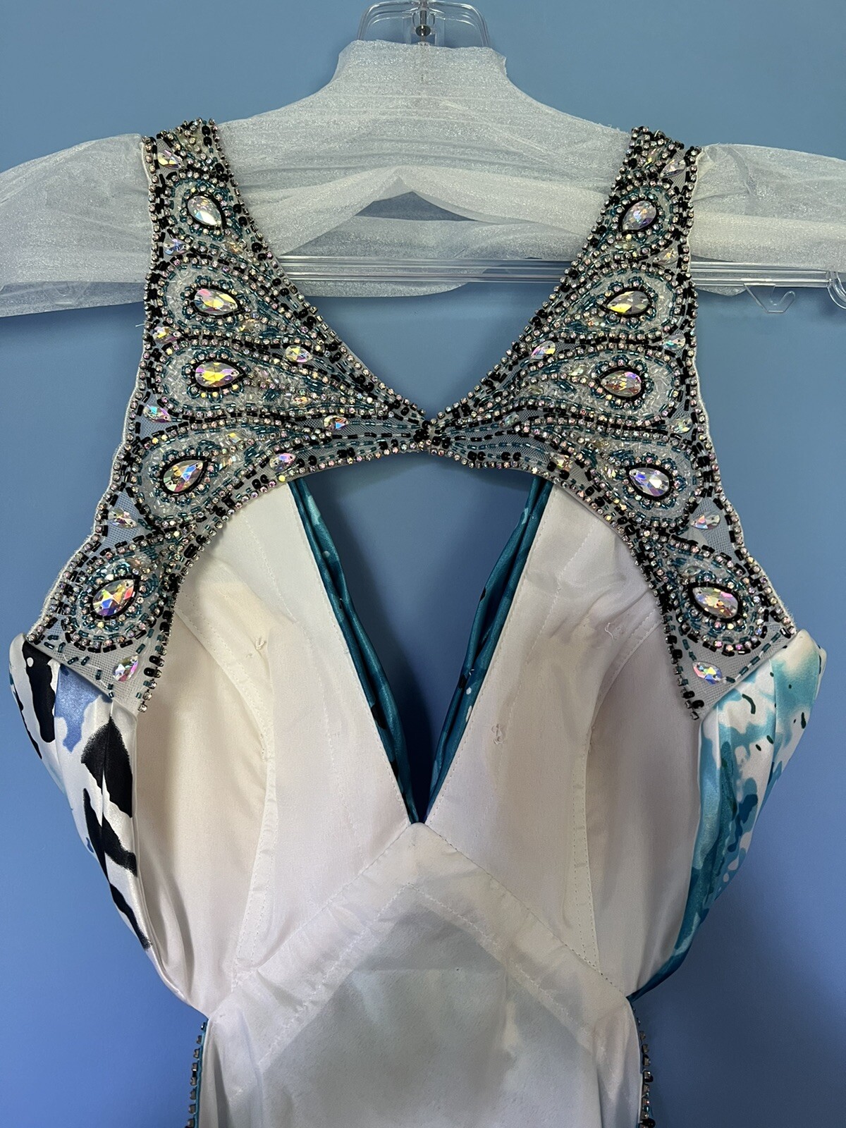 Xcite Strapless Blue Splatter Zebra Print Prom Dr… - image 5