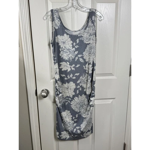 Simple Floral Maternity Tank Dress Ruched Sides Sleeveless Casual Comfy M