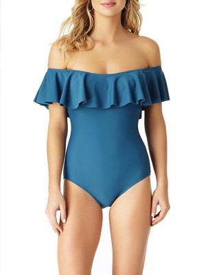 one shoulder ruffle one piece swimsuit
