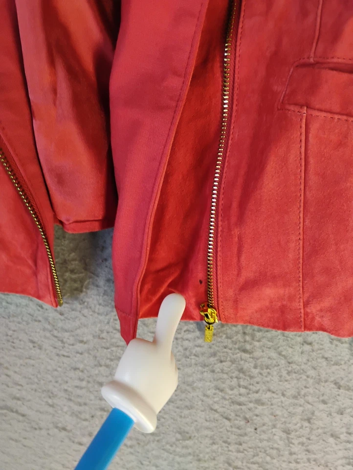 Iman Womens Jacket XS Red Leather Lined Full Zip Long Sleeve Solid Collared - Imagem 4 de 4