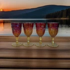 4 Vintage Indiana Carnival Glass Amberina Sunset iridescent Goblets UV Reactive