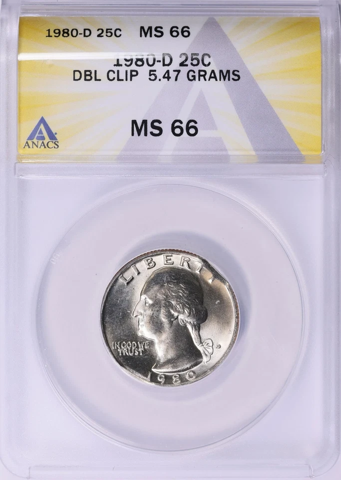 MS66 ERROR!!! 1980 D Washington DOUBLE CLIP 5.47g    From the Rippere Collection - Image 2 of 3