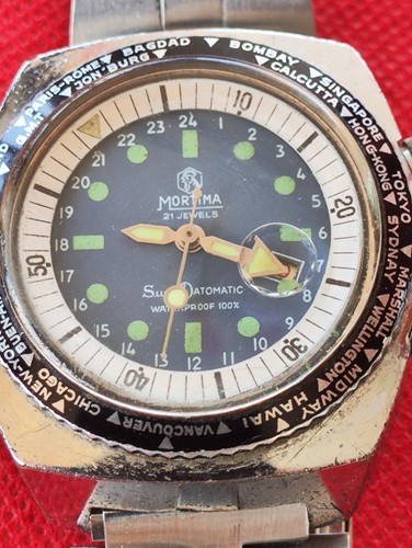 Vintage Mortima Super Datomatic - World Timer/ 21 Jewels/ Date mens Watch _3762