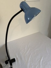 Blue Clamp On Gooseneck Desk Lamp Flexible Task Light Retro Style