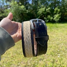 Kid's Braided Lasso Hand tooled Belt. Black Leather Cowboy Belt. Cinto Para Nino