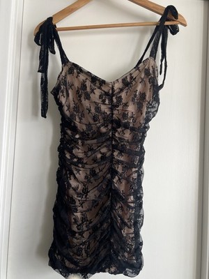 LULUS Keep It Social Black Lace Bodycon Mini Dress Size Medium