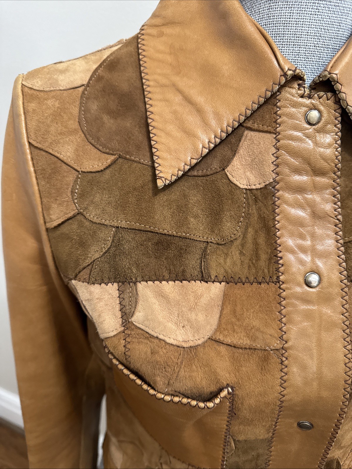 Vintage Leather/Suede Patchwork Jacket Women’s S … - image 3