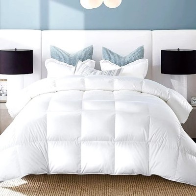Queen Comforter Duvet White 100% Cotton Luxury Soft Filled w/ Feather & Down