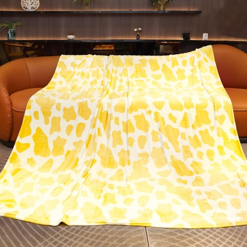 GEULAY Yellow Queen Fleece Blanket - Full Size Lemon Yellow Plush Cozy Cow Pr...