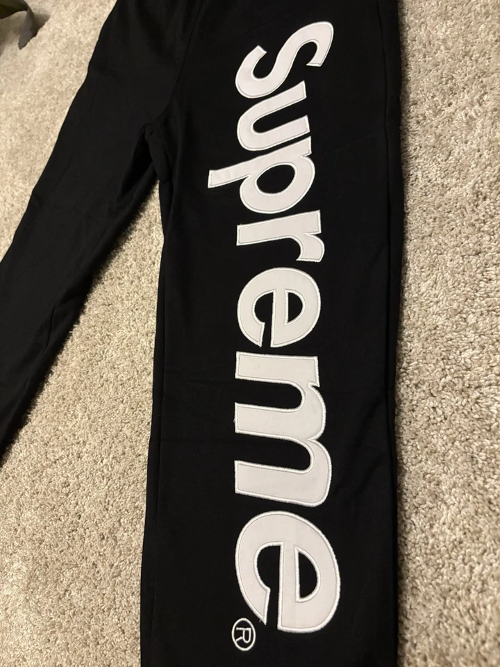Supreme Satin Appliqué Sweatpants FW24 Black Size Medium - Image 4 of 4