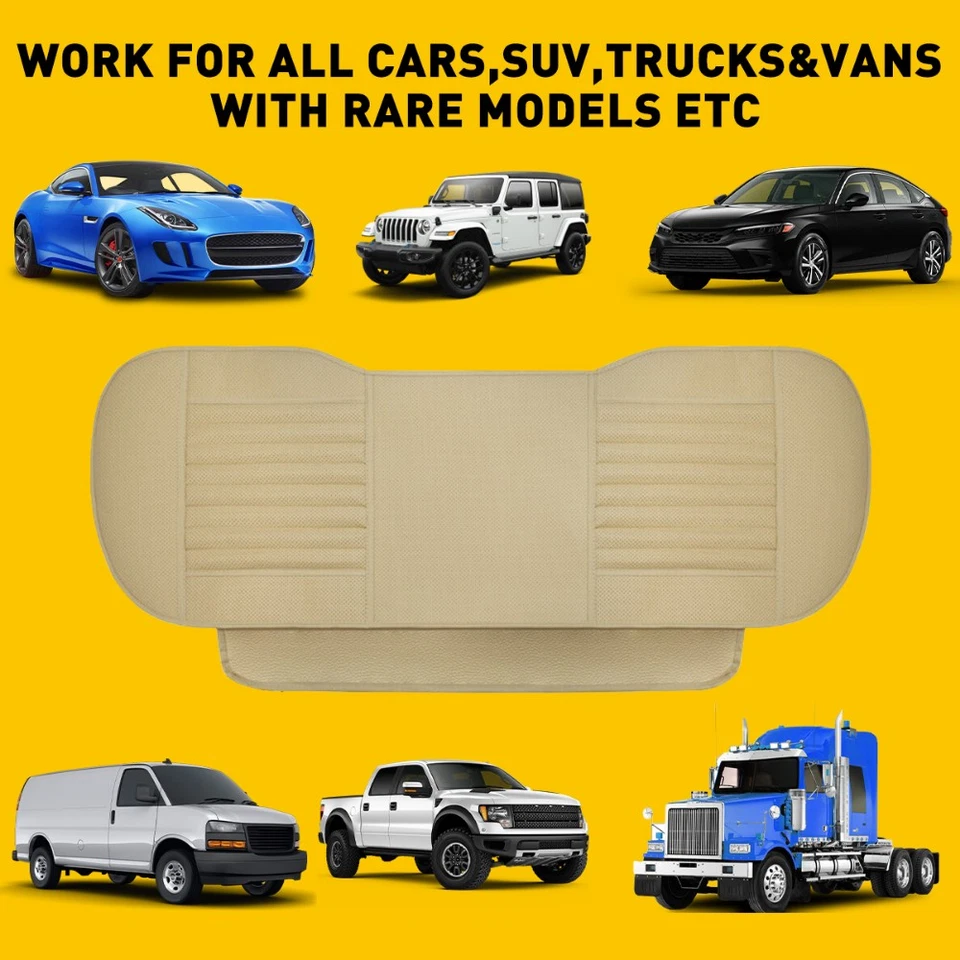 Beige Set Chair Pad Mat Car Front Rear Seat Cover Cushion Leather Protector 3PCS - Imagem 3 de 4